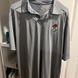 Champion Gray Striped Polo with Logo